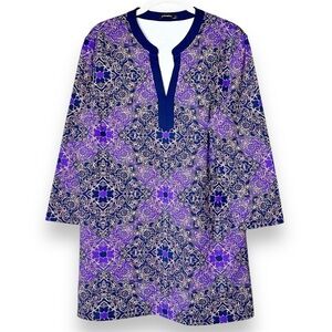 J. McLaughlin Catalina Cloth Notch‎ Neck Tunic Top Large purple stretch knit